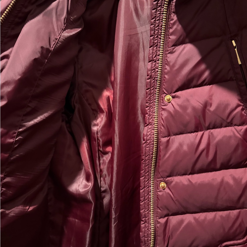 MICHAEL Michael Kors Burgundy Puffer Coat with Faux Fur Hood - Picture 8 of 9